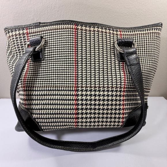 Chaps Leather Purse Black White Houndstooth Red Stripe - Picture 13 of 13